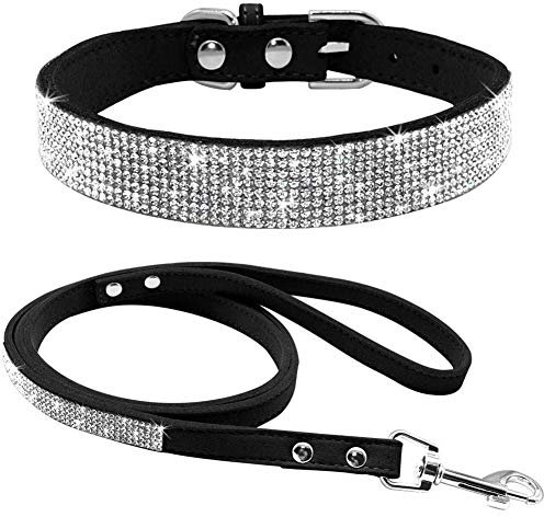 ETOPARS Hundehalsband und Leine mit Strasssteinen, Kristall Diamant Katze Hundehalsband Leine Set, Hundehalsband Geschirr, Hunde Strasshalsband