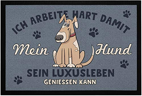 MoonWorks® Fußmatte mit Spruch Ich arbeite hart, damit Mein Hund Sein Luxusleben geniessen kann rutschfest & waschbar Hund schwarz 60x40cm