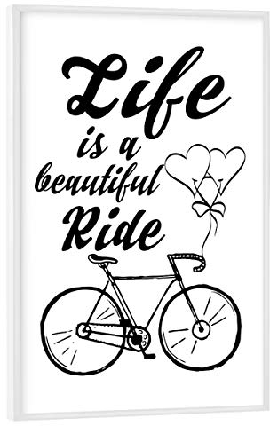 artboxONE Poster mit weißem Rahmen 75x50 cm Typografie Life is A Beautiful Ride - Bild Fahrrad dekor Druck