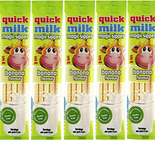 Quick Milk Banane 5 Beutel mit je 5 Halmen Magische Milch Trinkhalme Strohhalme