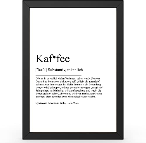 Urhome DIN A4 Kunstdruck Definition Kaffee inkl. Rahmen - Worterklärung wie im Duden Lexikon als Wanddeko Spruch-Poster Deko Wandbild mit Spruch gerahmt für Wohnung Familie Geschenk