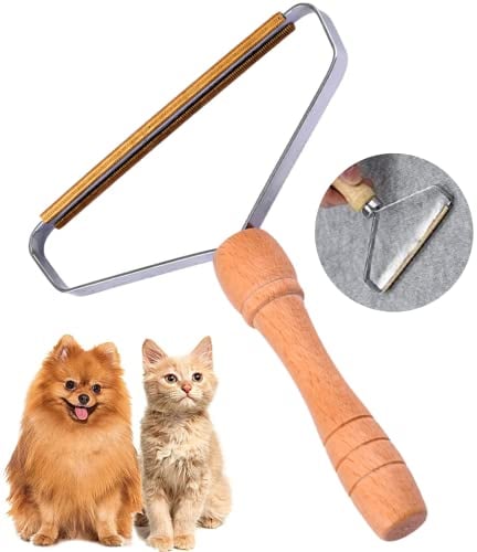 FOSLAP Lint Remover for Carpets - Wooden handle lint Roller for Pet Hairs with Double-Sided Copper Blades- Reusable Fuzz Remover Tool - Effective for Cleaning Clothes, Stairs and Blanket