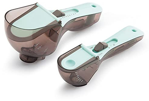 2x Adjustable Measuring Cups/Spoons - Large and Small - Imperial and Metric - Oz, Ml, Cups, Tbsp, Tsp - Adjustable Space Saving Kitchen Tool for Cooking and Baking - Wet and Dry