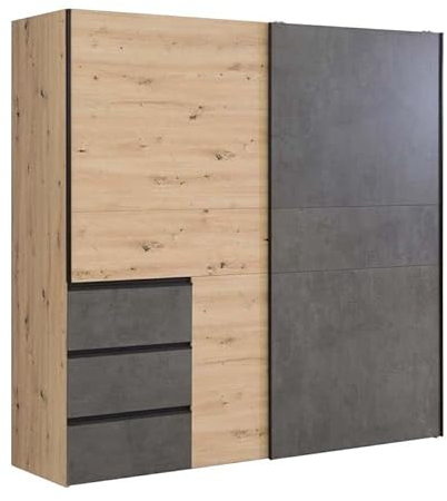Froschkönig24 WERL Schwebetürenschrank 2-TRG. Artisan Eiche/Betonoptik, Schließdämpfung:mit Schließdämpfung