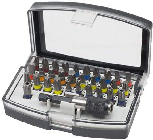 Toolchest Bit Box TC32v1 PRO 32-tlg. Schrauber Bit Set (SL-, PH-, PZ-, HEX- und TRX-Bits) mit Bithalter und Gürtel-Clip