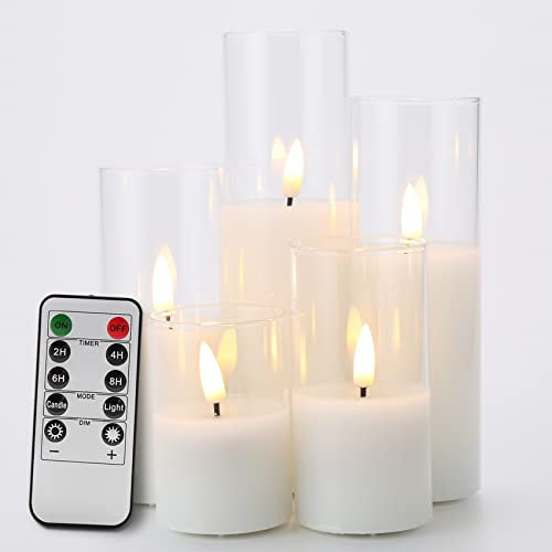 Eywamage Schlanke Klarglas-LED-Kerzen mit Fernbedienung, flackernde flammenlose batteriebetriebene Votiv-Stumpenkerzen Φ 2 H 3 4 5 6 7