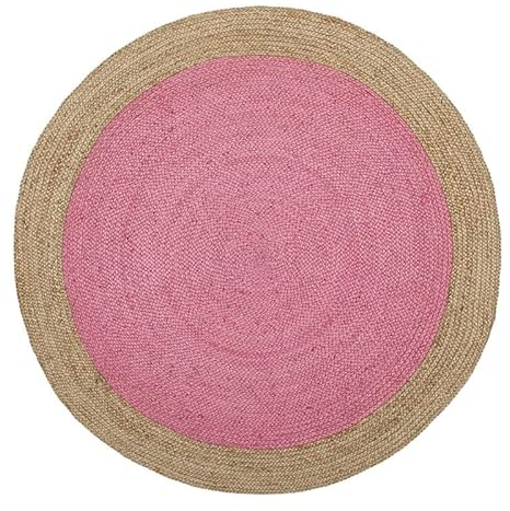 DNR Teppich aus indischer Naturfaser, rund, Bambus-Teppich, 240 x 240 cm, rund, Rosa/Braun
