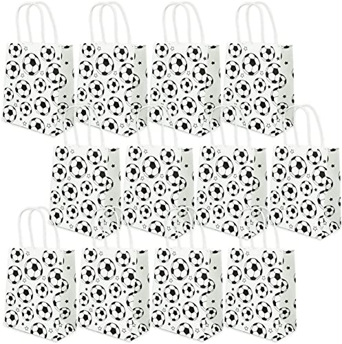 12 Stück Geschenktüten Kindergeburtstag Fußball Mitgebsel Tüten Fußball Party Tüten für Geburtstag Kinder Party Fußball Motto Party Favors, Weiß