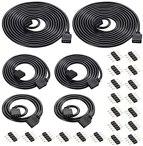 HUAZIZ Cable de Extensión de Luz de Tira LED, RGB LED Strip Extension Cable, 4 Pines Cable Extensión Cinta, LED Extensor Cable Banda, LED 4 Pin Conector para SMD 5050 3528 2835 RGB LED Strip, Negro