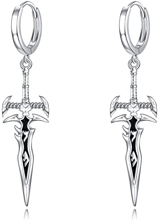 VONALA Dagger Hoop Earrings 925 Sterling Silver Knife Drop Earrings Gothic Sword Dangling Dangle Earrings Unsex Jewellery Gift for Women Men