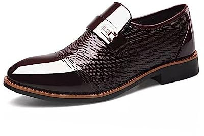 Mocasines de moda para hombre, con cordones, transpirables, de piel de charol, zapatos de vestir de boda, Brown, 43 1/3 EU
