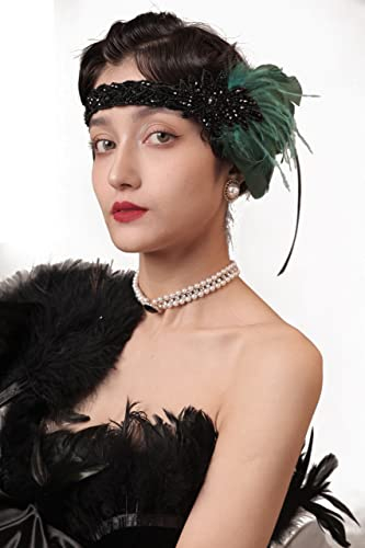 Duriya Damen 1920s Stirnband Pfau Feder 20er Jahre Accessoires Kopfschmuck Gatsby Kostüm Accessoires Damen 20er Jahre Flapper Feder Haarband Charleston für Karneval Fasching Kostüm Grün