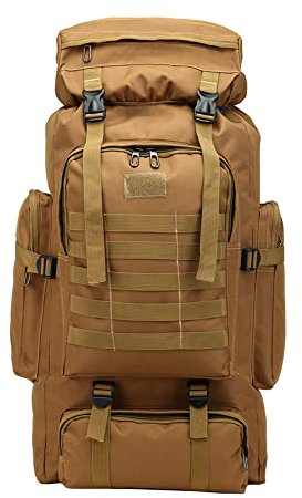 SHTGOI Taktischer Rucksack 80L Große Kapazität Wasserdichter Outdoor Wandertasche 600d Oxford Reiserucksack Camping Wanderrucksack für Radfahren Wandern Reisen Jagd Angeln Sport Khaki