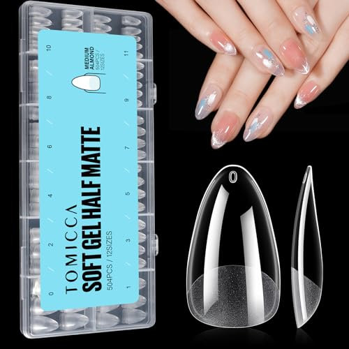TOMICCA Acrylic Nail Tips, 504pcs Clear False Nails, Full Cover Fake Nails Extensions for Salon Professionals & Home Use, Long Lasting and Durable Manicure Kit for Women Girls, 12 Sizes Medium Almond