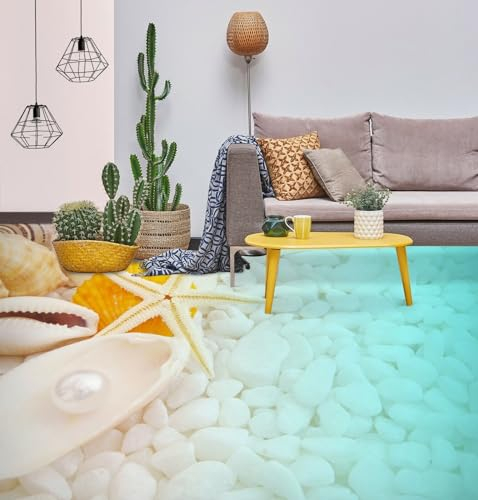 Kundenspezifischer, Selbstklebender Bodenaufkleber 3D-Bodentapeten mit weißen Steinperlen, 400 x 280 cm Selbstklebend Abnehmbarer Küchenbadboden Boden, Epoxidharz