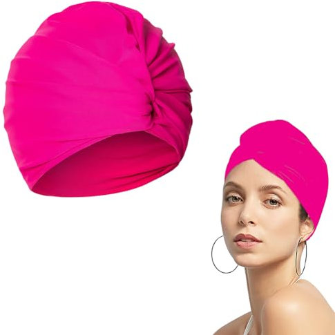 Bonnet de Bain pour Femme - Turban de Natation en Tissu Plissé - Protection Piscine - Rose Rouge
