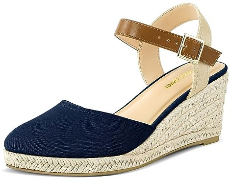 PIZZ ANNU Sandali Donna con Zeppa Espadrillas Estivi Platform Scarpe con Tacco Plateau Sandalo con Punta Chiusa Comodi Eleganti Marina EU 38