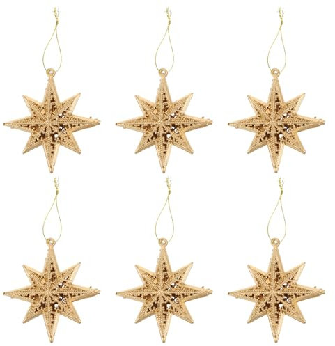 Garneck Christmas Hanging Star Decorations 12pcs Glitter Gold 3D Star Hanging Ornaments Shatterproof Decorative Baubles for Xmas Tree House Holiday Wedding Party Decor