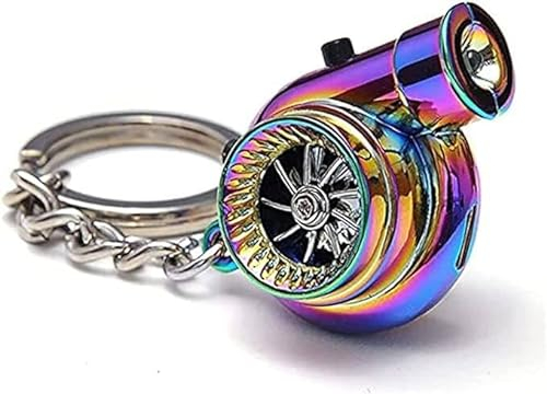 Nicoone Elektrischer Turbo-Schlüsselanhänger, Mini-Turbolader-Schlüsselanhänger mit Sound und LED-Licht-Metall-Schlüsselanhänger, bunt, 10cm x 3.5cm / 3.9 x 1.4