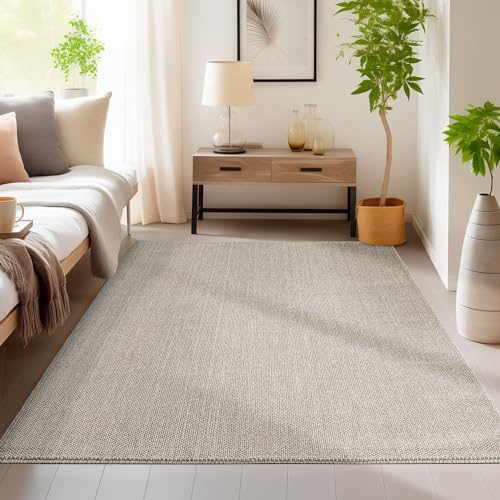 HomebyHome Teppich Wohnzimmer Langlebig Robuster Teppich Cut-Loop Braun 140 x 200 cm - Kurzflor Schlingenteppich Schlafzimmer Dekorativer Teppich Meliert Struktur Moderner Küchenteppich Schlingenflor