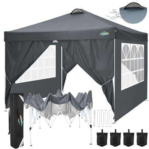 COBIZI Tonnelle De Jardin 3 X 3 M Tonnelle Pliante Tente RéCeption，Barnum Pliant 3x3 with 4 Removeable Sidewalls, à Hauteur RéGlable pour FêTe Marriage Les ActivitéS Commerciales,Gris