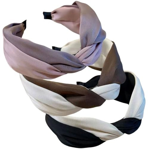 scicent Haarreif Breit 3 Stück Haarreifen Damen Kopfband Retro Haarband Damen Mode Knoten Stirnbänder Vintage Stoff Haarreif Haarschmuck für Frauen Mädchen - 9821
