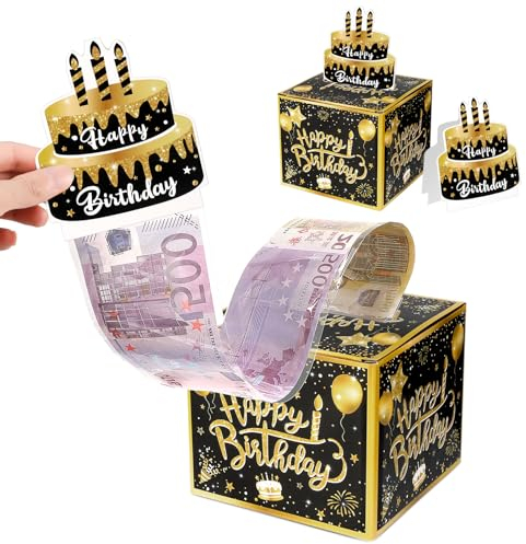 Partideal Geldgeschenke Geburtstag,Happy Birthday Geschenkbox,DIY Geschenkverpackung,Überraschungsbox Rätselbox Money Box,Geldbox für Geldgeschenke,Mystery Box für Freunde Familie Kinder(Schwarz?Gold)