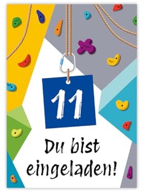 Minkocards 12 Einladungskarten zum 11. Kindergeburtstag Klettern Bouldern Mädchen Jungen Einladungen elfte Geburtstag