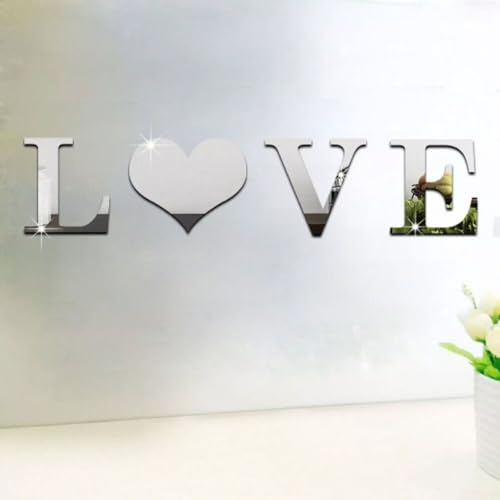 Mirror Wall Stickers Love Heart Letters 3D Acrylic DIY Wall Decals for Home Living Room Bedroom Decor