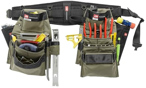 Diamondback Denali 2.0 Tool Belt System, Left Handed, Black, Large - Includes 6″ Diamondback Belt, Hammer & Flat Bar Holsters - Perfect for Carpenters, Framers & Remodelers - Versatile Tool Belts