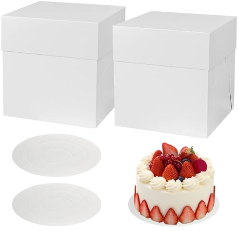 HOMURY 2 Stück Tortenschachtel Kuchenbehälter: Kuchenschachtel Pappe, Tortenkarton, Tortenkarton weiß für Cupcake Transportbox, Gebäck (30.5cm x 30.5cm x 30.5cm)