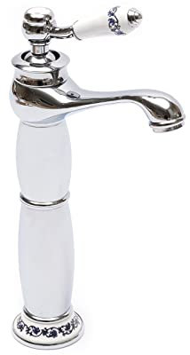 Wasserhahn Bad Hoch, Waschtischarmatur Retro Einhebel Mischbatterie Badarmatur Badarmatur Messing Nostalgie Gebürsteter für Badezimmer (Silber)