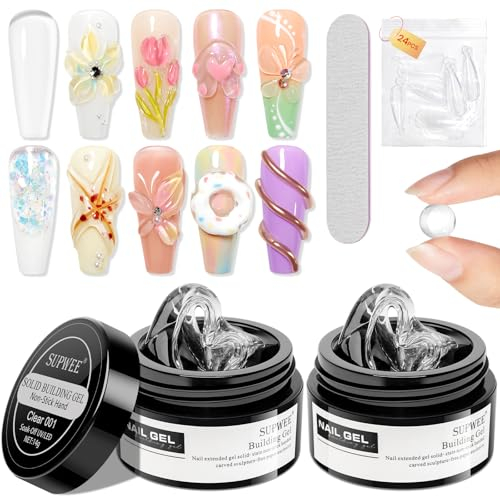SUPWEE Fester Builder Gel für Nägel, multifunktionales Klar 3D Nail Art Skulptur Gel Non-Sticky Solid Nail builder gel für Nägel Mustern Prägung hartes Mniküre 14g