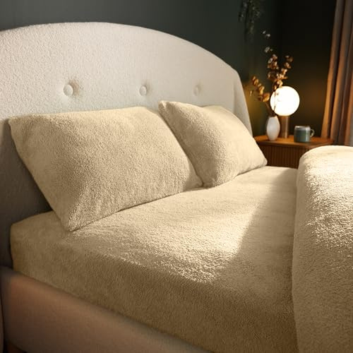 Silentnight Teddy-Fleece-Spannbettlaken für Einzelbett, natürliches Teddybär-Fleece-Unterlaken, warm, gemütlich, flauschig, Winter-Spannbetttuch, Tiefe Passform mit elastischen Ecken, Einzelbett