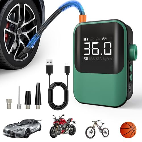VEIYIE Cordless Tire Inflator Portable Air Compressor, Green Air Pump With Digital Tire Pressure Gauge, Wireless Fast Inflation For Car Tires, Motorcycle, Bicycle, Electric Bike Pump, Ball