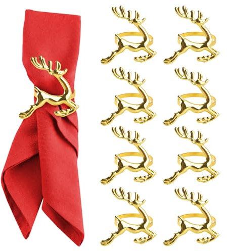 ACTOYS Serviettenringe Weihnachten 8 Stück Serviettenringe Hirsch, Weihnachten Serviettenringen, Gold Serviettenhalter Weihnachten, Serviettenhalter Rote Beeren Serviettenhalterring