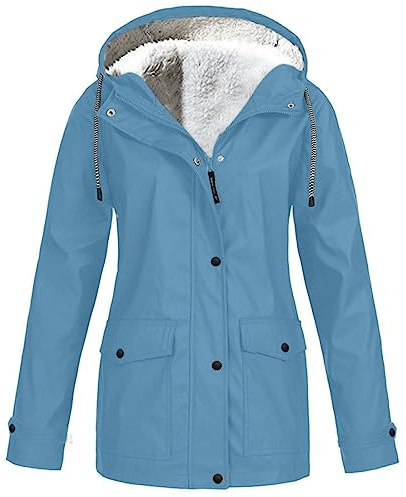 Mrat Jacket Coats for Women Fleece Lined Jacket Waterproof Windbreaker Hooded Raincoat Ladies Parka Coats Winter Warm Overcoat Outdoor Windproof Outfits Camping Hiking Plus Size S-5XL