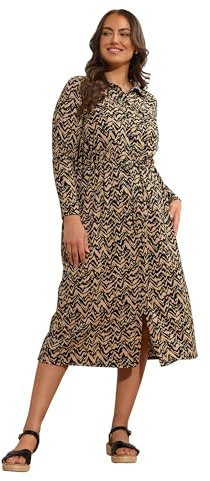 EVANS Curve Natural Abstract Print Crepe Midi Shirt Dress - Women's - Plus Size Curve Brown