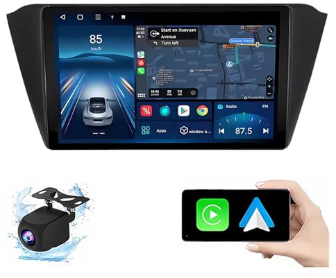 Android 14 Autoradio per Skoda Fabia 2015 9 Pollici Stereo Auto Radio Doppio DIN con CarPlay/Android Auto GPS USB Bluetooth WiFi FM Comandi al Volante Touchscreen(P6(8G+128G))