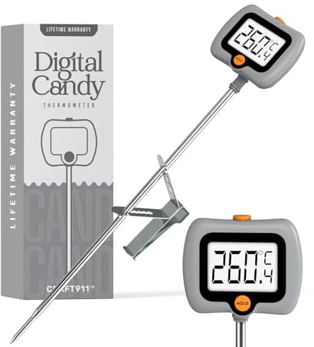 Digital Candy Thermometer with Pot Clip, Instant Read Kitchen Thermometer for Cooking, Baking, and Candy Making – 10 Stainless Steel Probe, LCD Display, Essential Baking Tool (Gray)