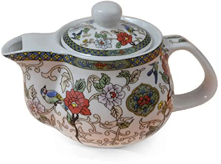 Yxhupot Teapot 18oz 500ml White Porcelain China Stainless Steel Infuser for GongFu Tea Colorful Blooming