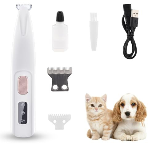 Foydream Tondeuse Chien et Chat avec LED, Mini Tondeuse Sans Fil, Silencieuse, Lame Inox pour Pattes, Visage, Yeux et Oreilles – Idéal Toilettage Zones Sensibles et Coussinets