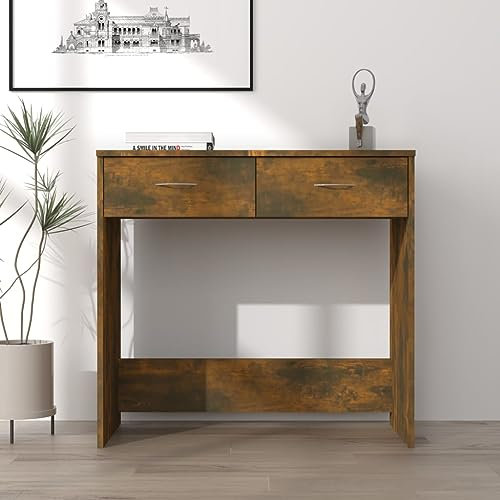 Myheimly Schreibtisch mit 2 Schubladen Computertisch Bürotisch Arbeitstisch Laptoptisch PC Tisch Jugend Kinderschreibtisch 80x40x75cm Holzwerkstoff Schreibtisch Räuchereiche