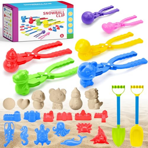 deAO 21 Pezzi Giocattoli da Apiaggia per Bambini -Set di Giocattoli di Sabbia con Clip per la Neve, Set di Giocattoli con Clip per la Sabbia, Pala e Stampi, Giocattoli da Spiaggia per Bambini 3 Anni+