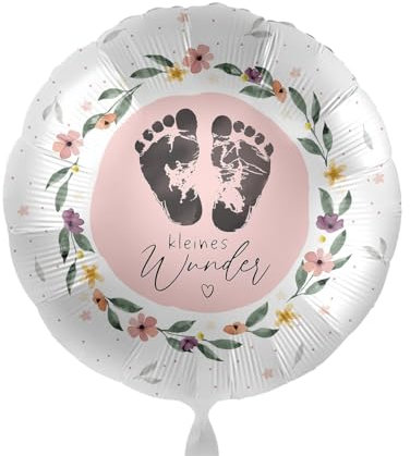 Folienballon Baby 'Kleines Wunder' Deko Ballon Geburt Babyparty Ballon Babyfüße Willkommen Baby Mädchen Luftballon Made in EU, Rosa