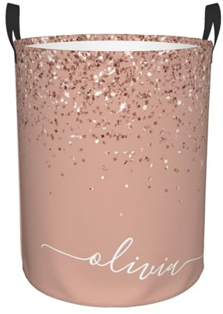 Blush Pink Rose Gold Glitter Circular Hamper Laundry Basket Hamper with Handles, for Living room,Waterproof Round for Toy Bin,Pillows, Blankets,Clothes,Towels,Bedroom