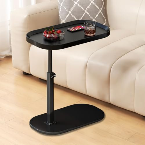 liameya C Shaped Side Table Adjustable Height, 360°Swivel Sofa Table that Slide Under, Modern Small Coffee Table for Couch/Bed/Bathtub, for Living Room, Bedroom (Black)