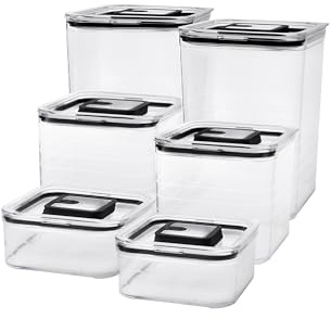 Sallys Vorratsdose Set - 3er, 4er, 6er oder 12er Set Organizer Küche Vorratsdosen mit Deckel luftdicht Aufbewahrung Küche für Mehl, Zucker Küchenutensilien Aufbewahrung (6er Set Quadratisch)