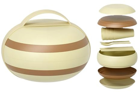 KUWHSIOP Essgeschirr für Outdoor-Camping – 17-Teiliges, Wiederverwendbares, Leichtes, Tragbares Pp-Besteckset Mit Tellern, Schüsseln, Löffeln Und Tassen für 4 Personen,Gelb