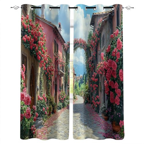 Generisch schallschutz Vorhang 140X120cm(HxB) Bogengarten ösenvorhang Floral bedruckter Ösenschal aus Polyester für Romantisches Schlafzimmer A513-1540